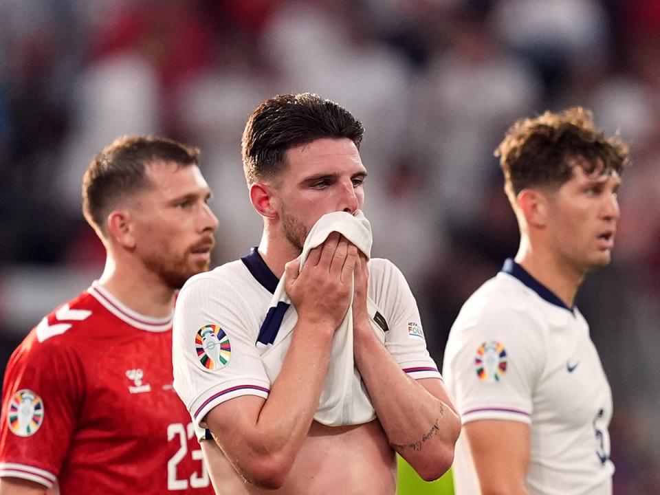 England's Declan Rice after the final whistle (Martin Rickett/PA Wire)