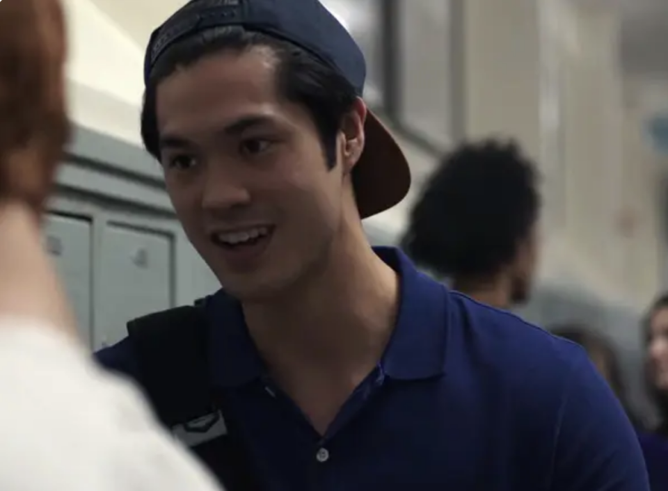 closeup of him by the lockers