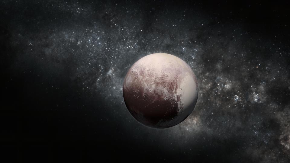 Ilustración sobre Plutón que incorpora imágenes del terreno New Horizons de la NASA.