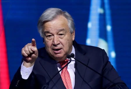 FILE PHOTO: U.N. Secretary-General Antonio Guterres speaks at the R20 Austrian World Summit