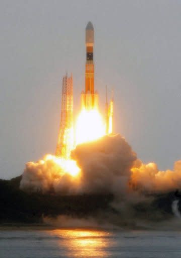 A Japanese H-IIB rocket lifts off from the Tanegashima Space Centre in the southern island of Tanegashima on July 21. Japan participates in the International Space Station programme and launched its first lunar probe in 2007. It is planning a follow-up that it hopes will find "organic substances or minerals containing water" on an asteroid