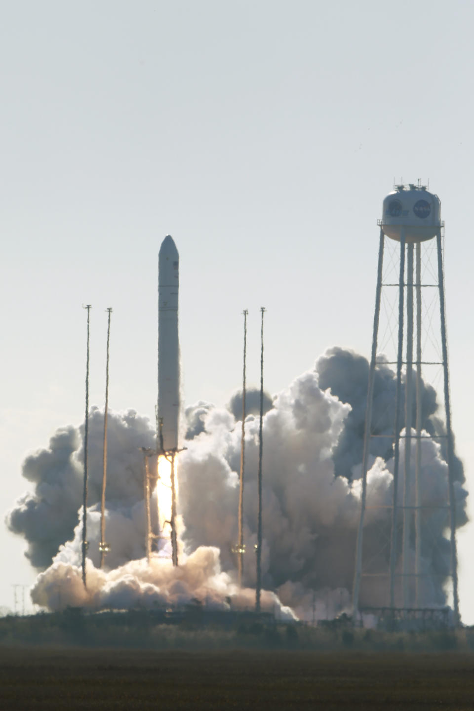 Northrop Grumman's Antares rocket lift off the launch pad at NASA Wallops Flight facility in Wallops Island, Va., Saturday, Nov. 2, 2019. The rocket is carrying a Cygnus spacecraft carrying supplies to the International Space Station. (AP Photo/Steve Helber)