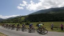 A breakaway group of riders cycles on its way during the 237.5km 16th stage of the Tour de France cycling race between Carcassonne and Bagneres-de-Luchon, July 22, 2014. REUTERS/Jean-Paul Pelissier