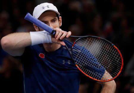 Tennis - Paris Masters tennis tournament men's singles final - Andy Murray of Britain v John Isner of the U.S. - Paris, France - 6/11/2016 - Murray reacts. REUTERS/Gonzalo Fuentes