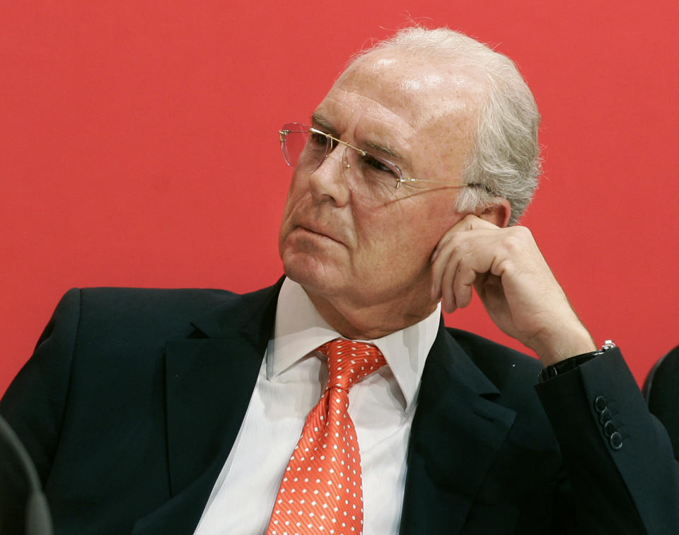 File - Franz Beckenbauer, President of the German first division Bundesliga team FC Bayern Munich, listens during the annual general meeting of FC Bayern Munich in Munich, southern Germany, on Nov. 12, 2007. Germany's World Cup-winning coach Franz Beckenbauer has died. He was 78. Beckenbauer was one of German soccer's central figures. He captained West Germany to the World Cup title in 1974. He also coached the national side for its 1990 World Cup win against Argentina. (AP Photo/Christof Stache, File)