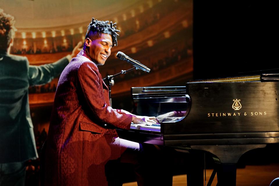 December 7, 2023: Jon Batiste performs onstage during the American Symphony New Orleans Premiere in New Orleans, Louisiana.