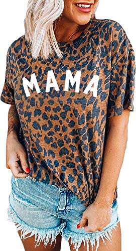 Womens Madre Leopard Print T-Shirts Short Sleeve Mama Shirts Cheetah Mom Graphic Tees Tops XL Mama