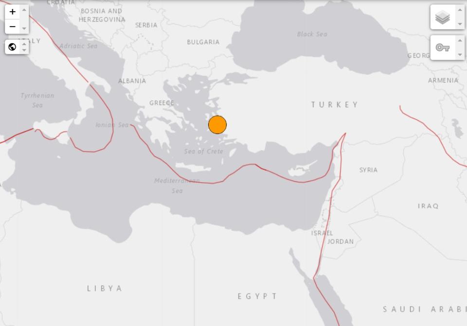 美國地質調查所（USGS）測報這起地震規模為7.0。(取自USGS網站)