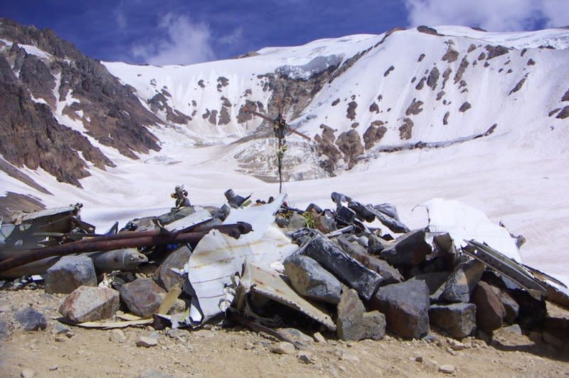 A memorial sits at the crash site of Uruguayan Air Force Flight 571 in 2006 in the remote Andes in Argentina. The flight crashed October 13, 1972, eventually killing 29 people. File Photo by BoomerKC/Wikimedia