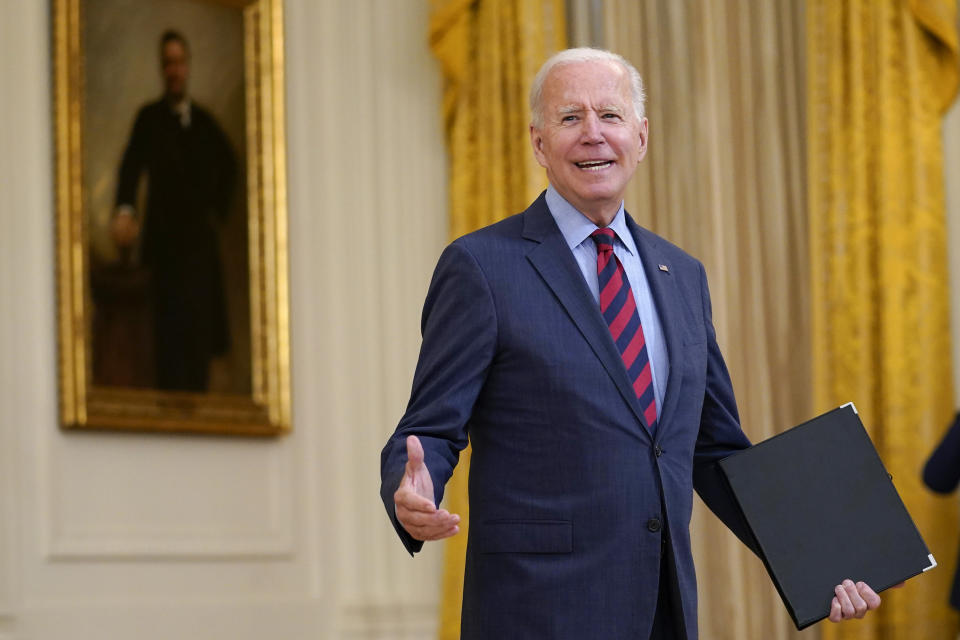 President Joe Biden turns back to answer a question after speaking about the coronavirus pandemic in the East Room of the White House in Washington, Tuesday, Aug. 3, 2021. The U.S. has donated and shipped more than 110 million doses of COVID-19 vaccines to more than 60 countries, ranging from Afghanistan to Zambia, the White House announced Tuesday. (AP Photo/Susan Walsh)