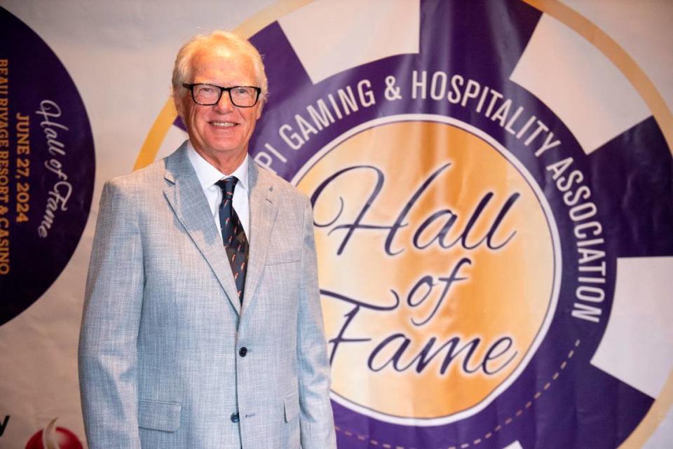 Honoree Tim Hinkley, former general manager of the Isle of Capri Casino, poses for a portrait at the Mississippi Gaming and Hospitality Association Hall of Fame Gala at the Beau Rivage in Biloxi on Thursday, June 27, 2024. Hinkley was inducted into the Hall of Fame at the event.