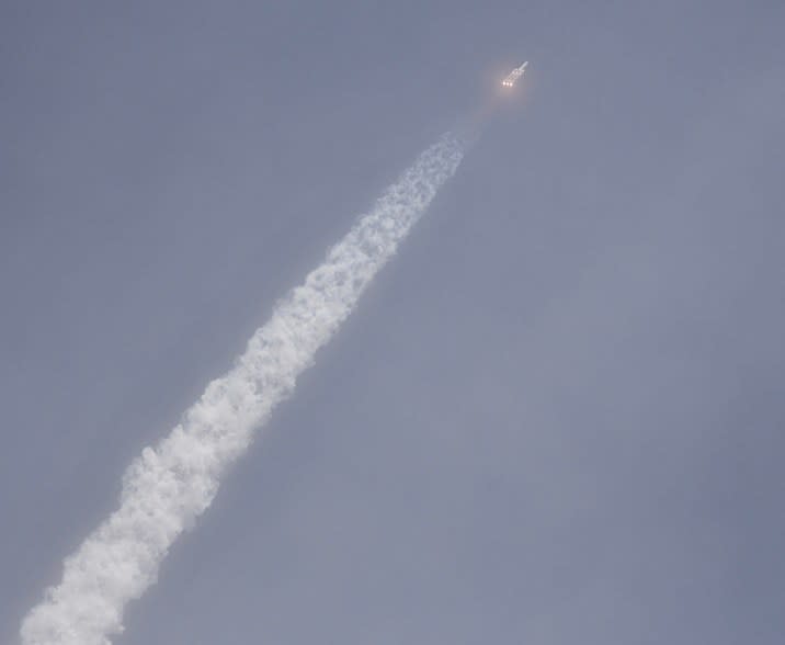 A United Launch Alliance Delta IV heavy rocket carrying classified spy satellite cargo for the U.S. National Reconnaissance Office lifts off from Space Launch Complex 37B at the Cape Canaveral Space Force Station, Tuesday, April 9, 2024, in Cape Canaveral, Fla.