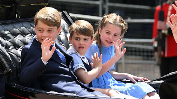 PHOTO: Prince George, Prince Louis and Princess Charlotte during Trooping the Colour on June 02, 2022 in London. (Karwai Tang/WireImage/Getty Images, FILE)