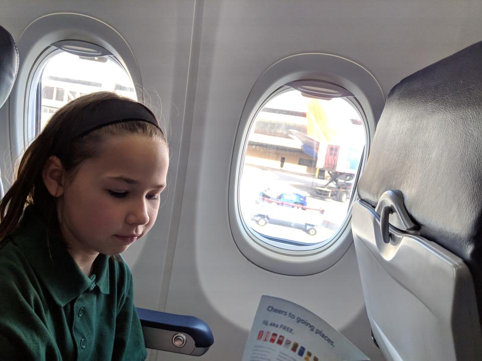 Erysse on a recent flight to Seattle. She helped plan this one.