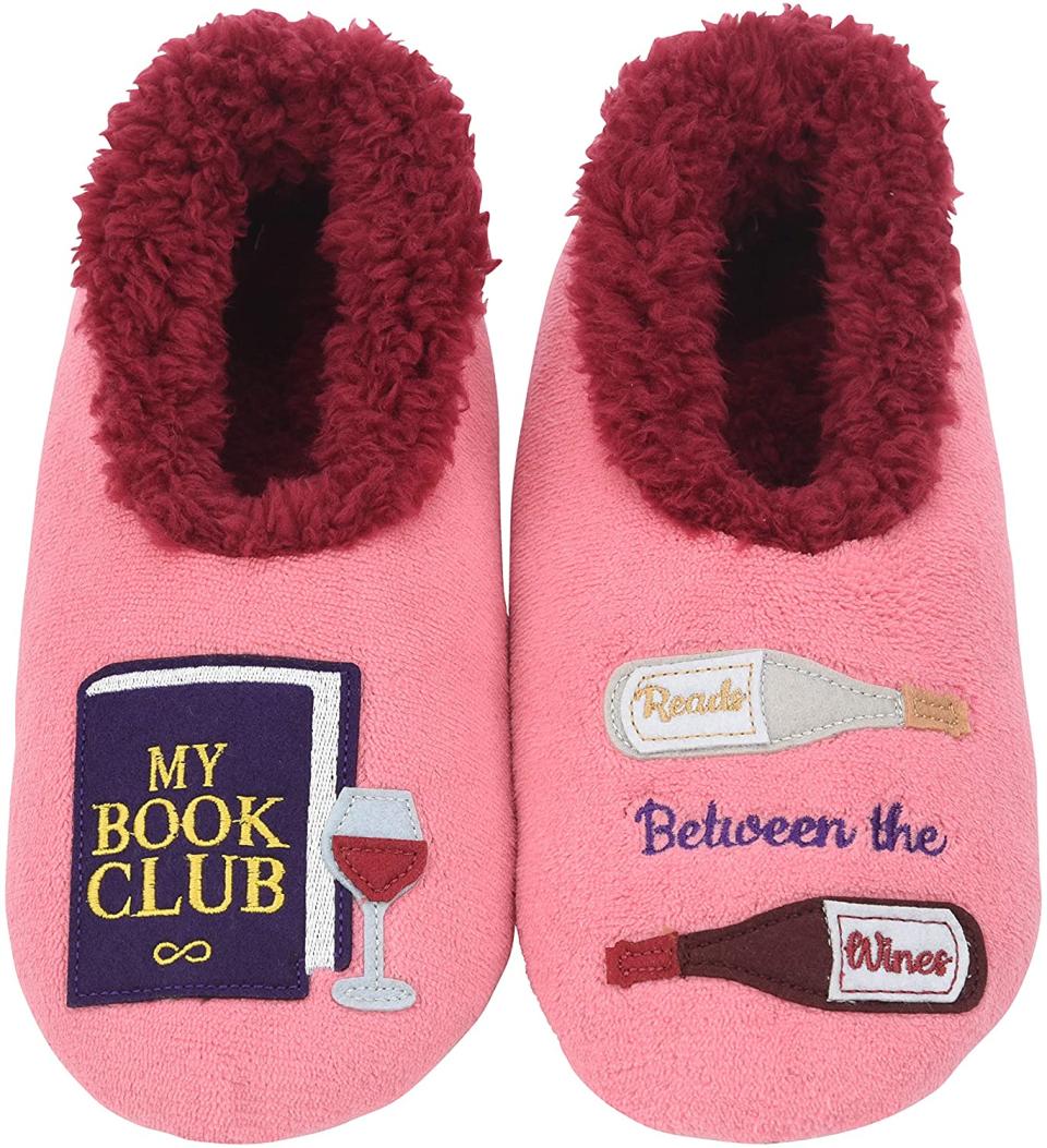pink slipper socks with book club patches, best gifts for book lovers