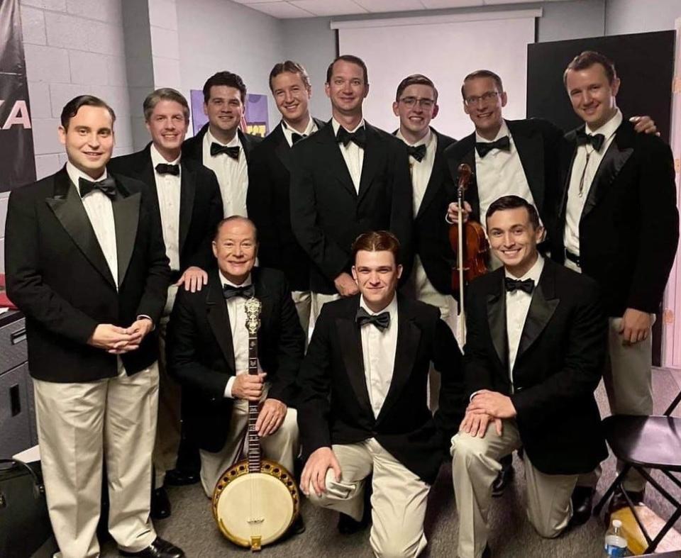 For a street party scene in "Killers of the Flower Moon," Johnny Baier, executive director of Oklahoma City's American Banjo Museum, assembled a Dixieland jazz band of top musicians from Oklahoma and beyond to emulate the 1920s band the California Ramblers. The band members included, back row, from left, Matt Tolentino, Jacob Johnson, Patrick Bubert, William Reardon-Anderson, Clint Rohr, Jeffrey Stevenson, Kyle Dillingham and Peter Reardon-Anderson, and from row, from left, Baier, TJ Muller and Gregory Fallis.