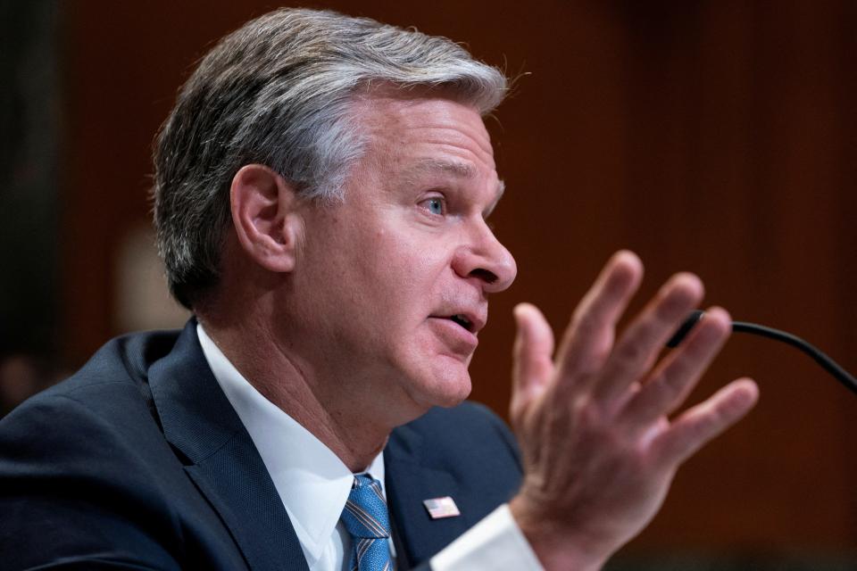 FBI Director Christopher Wray testifies during a Senate Appropriations Commerce, Justice, Science, and Related Agencies Subcommittee hearing on President Biden's proposed budget request for the Federal Bureau of Investigation, on Capitol Hill in Washington, D.C., on June 4, 2024.