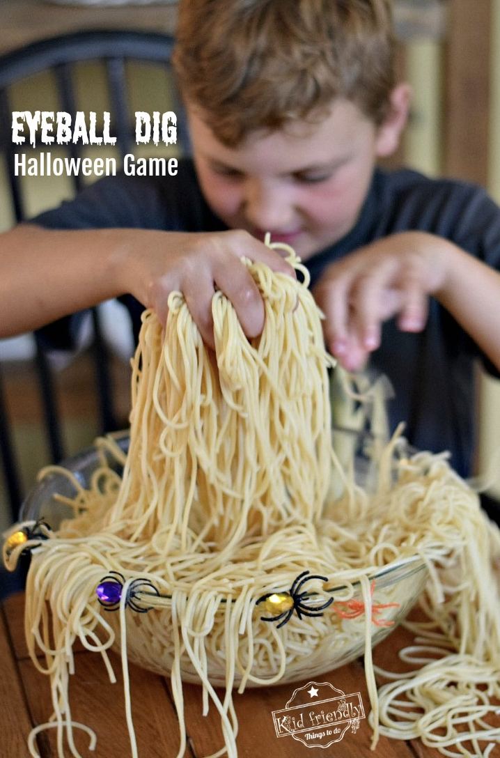 <p>Make this idea more challenging (and gross) by filling up a giant bucket or storage tub with tons of noodles and lots of eyeballs. </p><p><em><a href="https://kidfriendlythingstodo.com/fun-eyeball-dig-halloween-game-for-kids-and-teens-to-play/" rel="nofollow noopener" target="_blank" data-ylk="slk:Get the tutorial at Kid Friendly Things to Do »;elm:context_link;itc:0;sec:content-canvas" class="link ">Get the tutorial at Kid Friendly Things to Do »</a></em></p>