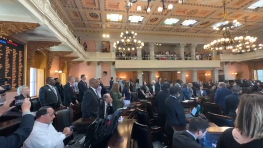 Ohio House Speaker Jason Stephens cleared the statehouse gallery during Ohio's House vote on 60% amendment resolution and August 8 election.