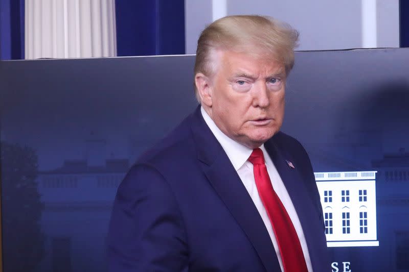 U.S. President Trump delivers statement in Brady Press Briefing Room at the White House in Washington