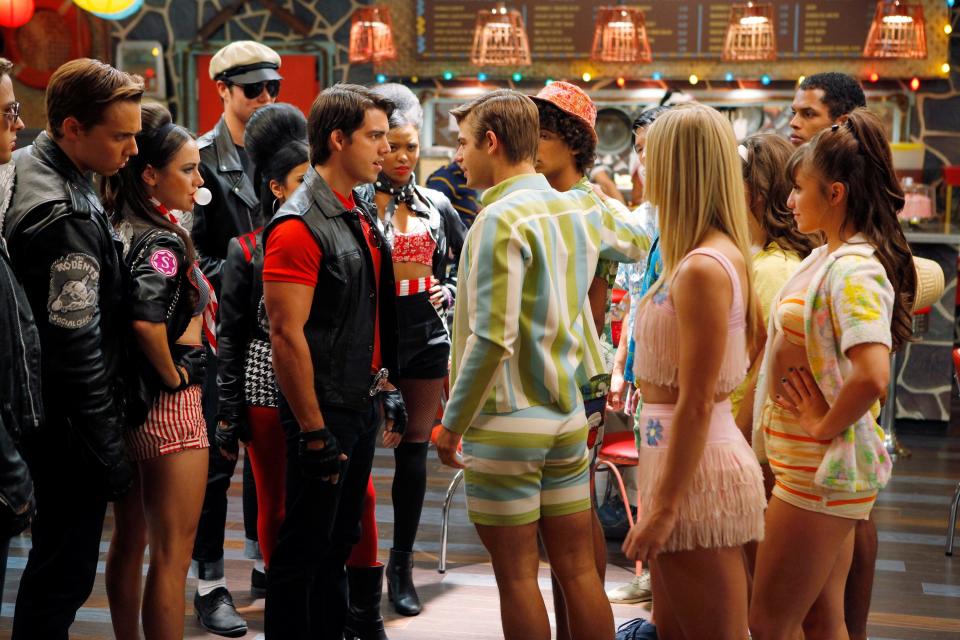 The bikers and surfers tussle in a turf war in "Teen Beach Movie."