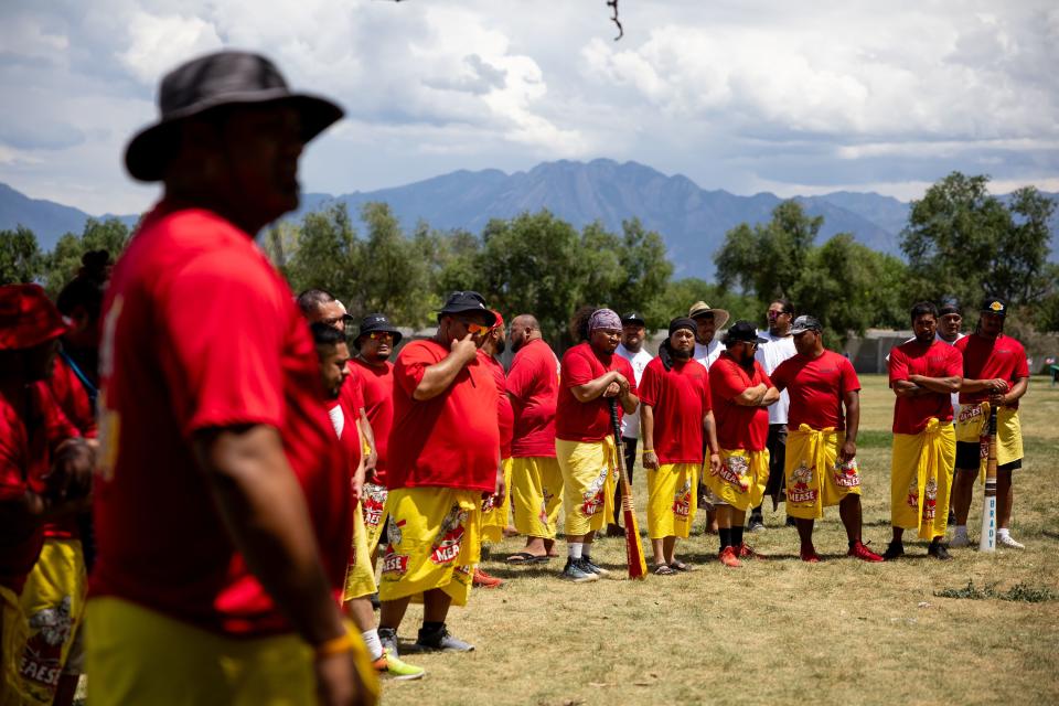 Meaese Pacific Northwest, a cricket team from Seattle, comes off the pitch after its match at the second annual Samoan Heritage Festival in Kearns on Wednesday, July 19, 2023. | Spenser Heaps, Deseret News