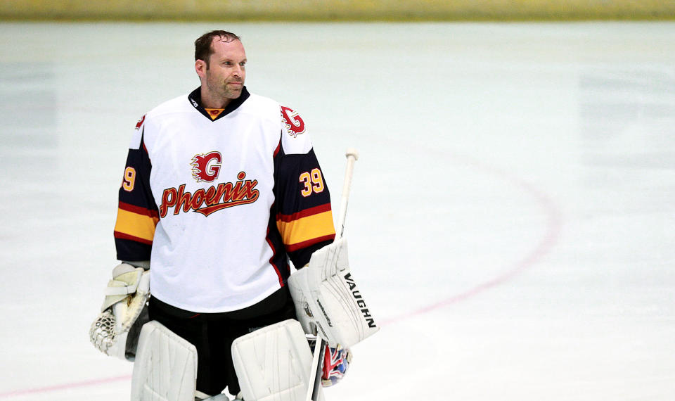 Guildford Phoenix goaltender Petr Cech during the NIHL2 match at Guildford Spectrum Leisure Complex, Guildford. (Photo by Ian Walton/PA Images via Getty Images)