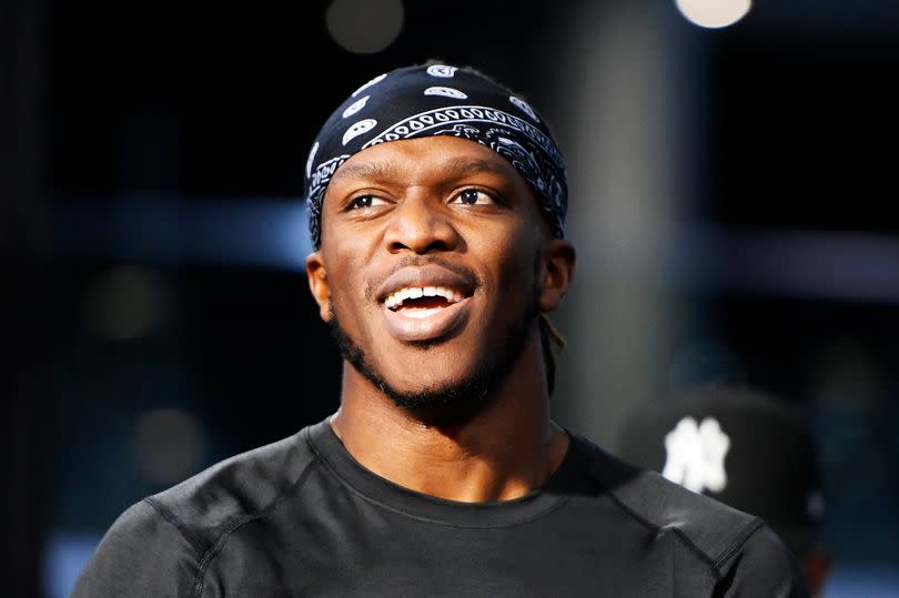 MANCHESTER, ENGLAND - OCTOBER 11: KSI (Olajide Olatunji) looks on during the Prime Card Public Workout for KSI v Tommy Fury on October 11, 2023 in Manchester, England. (Photo by Ben Roberts Photo/Getty Images)