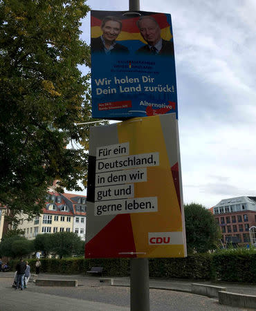 Election campaign posters of Germany's far-right Alternative for Deutschland (AfD) in Frankfurt Oder, Germany, September 11, 2017. REUTERS/Michelle Martin