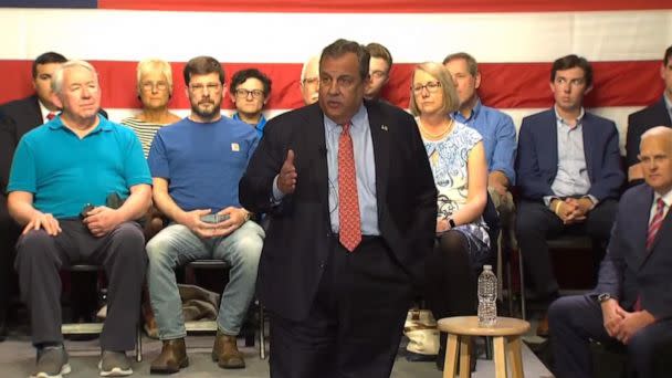 PHOTO: Republican Presidential candidate Chris Christie speaks at a town hall event in Manchester, New Hampshire, on June 6, 2023. (ABC News, POOL)