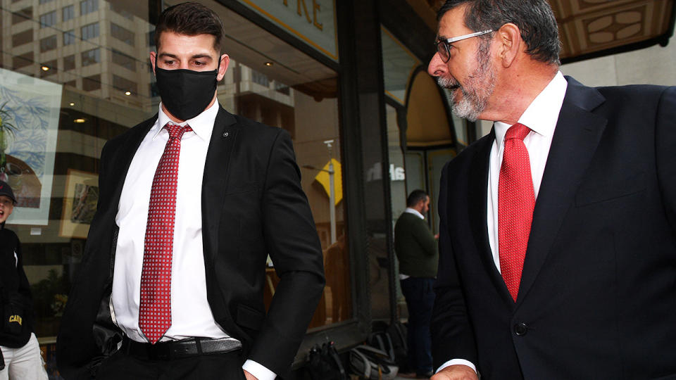 Curtis Scott and lawyer Sam Macedone, pictured here leaving the Downing Centre Court.