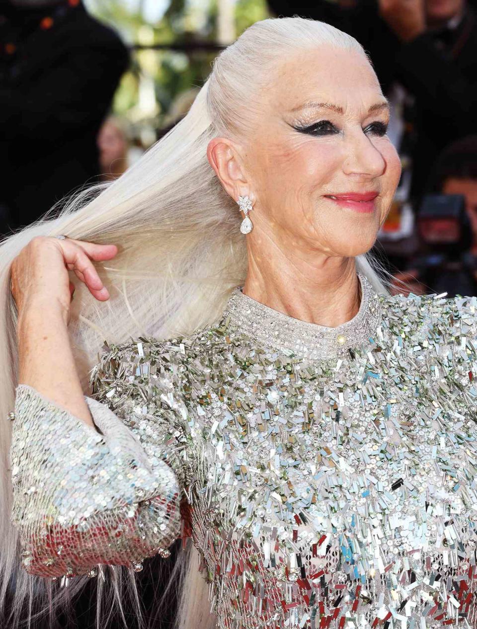 Helen Mirren attends the screening of "Mother And Son (Un Petit Frere)" during the 75th annual Cannes film festival at Palais des Festivals on May 27, 2022