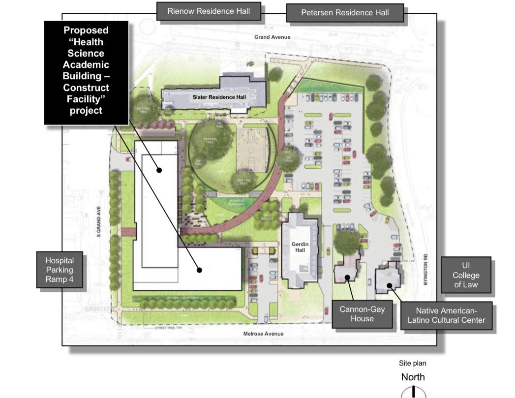 A rendering of where the new health science academic building will be located on the University of Iowa Campus.