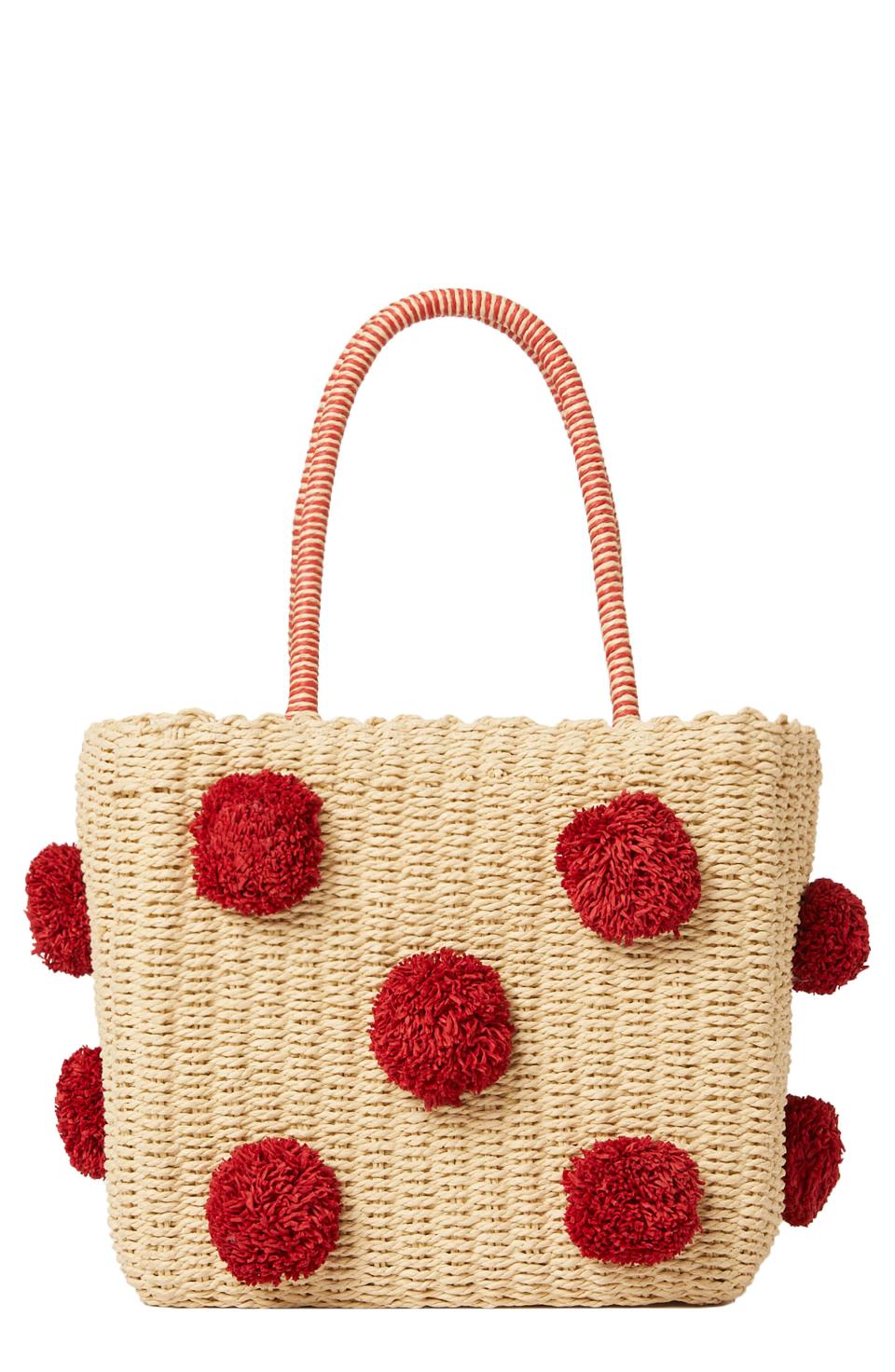 15) btb Los Angeles Brix Mini Straw Tote in Natural/Red at Nordstrom