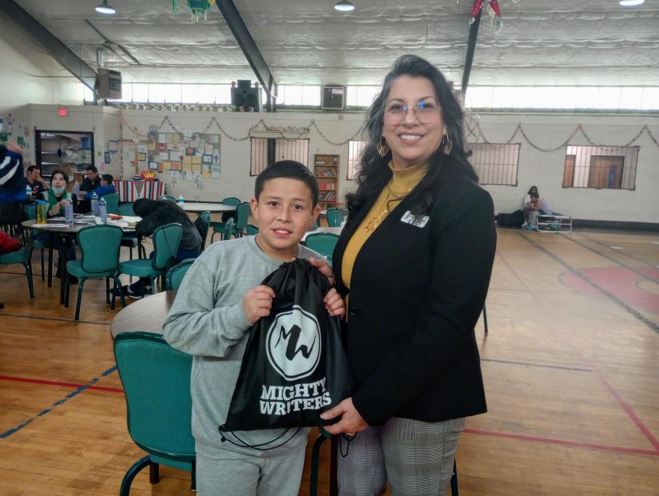 Sara Dickens-Trillo and the children of Mighty Writers El Paso helped bring Mighty Bags to children at a migrant shelter in the border town.