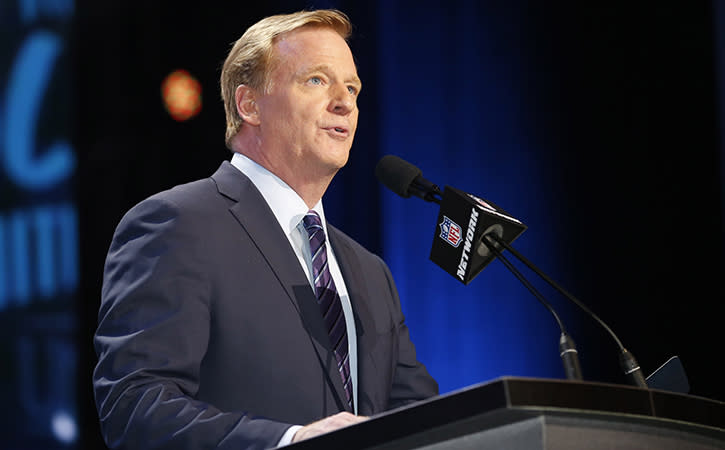NFL commissioner Roger Goodell announces the number one overall pick in the first round of the 2016 NFL Draft at Auditorium Theatre. Could the Vikings be a victim to a first round trade?