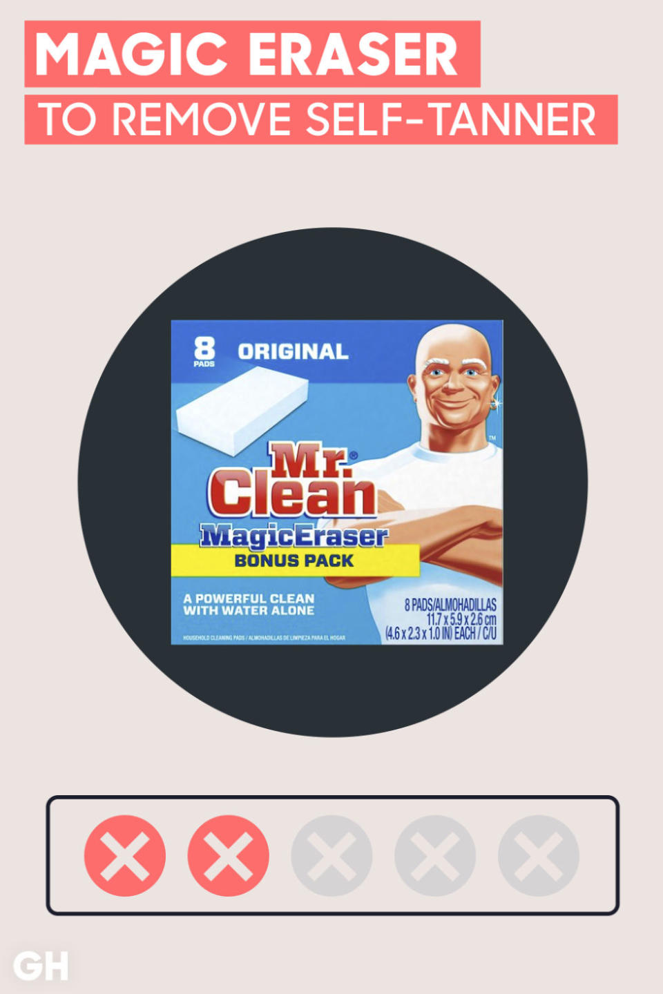 Using the Mr. Clean Magic Eraser to remove self-tanner.