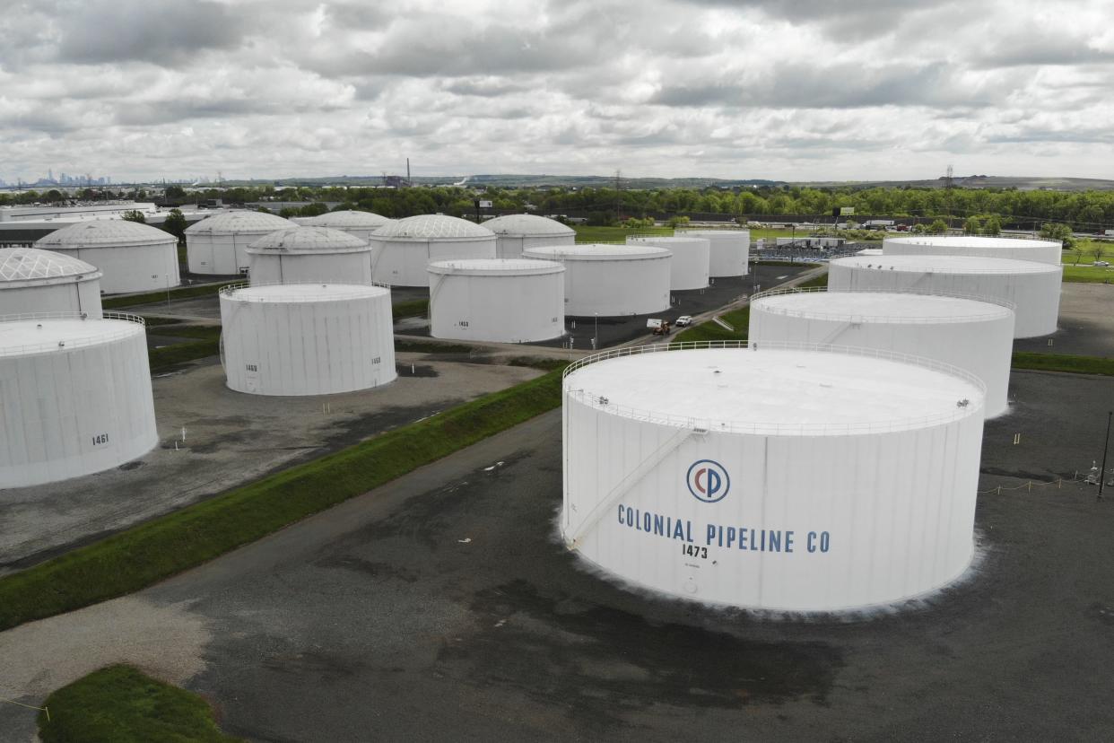 Colonial Pipeline storage tanks are seen Monday in Woodbridge, N.J.