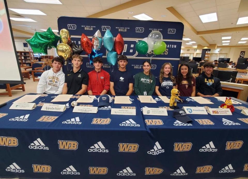 Eight West Boca Raton students signed National Letters of Intent on Wednesday, Nov. 8, to kick off the early signing period for the 2024 recruiting class.