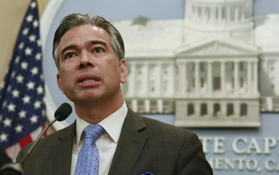 FILE - In this Jan. 9, 2018, file photo, Assemblyman Rob Bonta, D-Oakland, speaks during a news conference in Sacramento, Calif. Bonta is a possible candidate to be named California's next Attorney General after Xavier Becerra, was appointed to join the Biden Administration as Secretary of Health and Human Services. (AP Photo/Rich Pedroncelli, File)