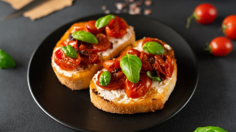 Tomatoes on toasted bread