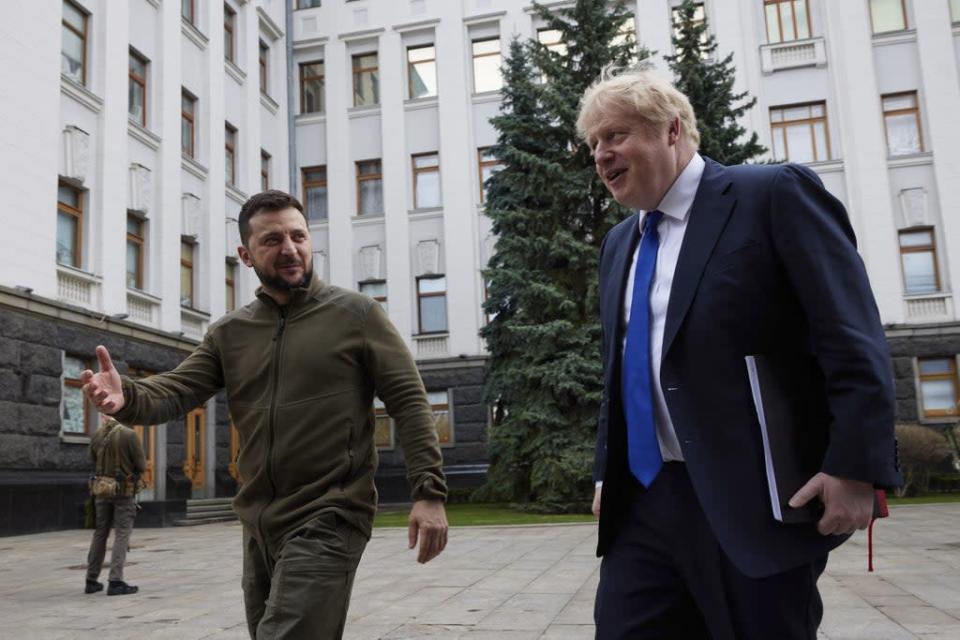 Boris Johnson meets president Volodymyr Zelensky in Kyiv in April (Ukrainian Presidential Press Office/PA) (PA Media)