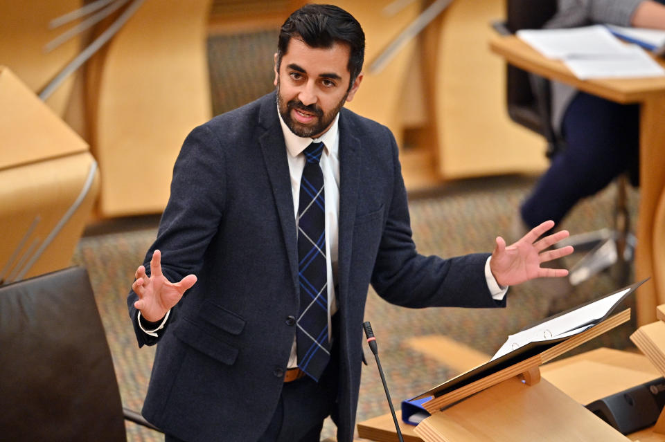 EDINBURGH, SCOTLAND - SEPTEMBER 14: Humza Yousaf Cabinet Secretary for Health and Social Care speaks in the chamber prior to Scotland's First Minister and leader of the Scottish National party, Nicola Sturgeon, delivering her coronavirus update in the Scottish Parliament Building on September 14, 2021 in Edinburgh, Scotland. Sturgeon's address comes after yesterday's announcement from top health officials in the four U.K. nations that the Covid-19 vaccine should be given to 12 to 15-year-olds. (Photo by Jeff J Mitchell - Pool/Getty Images)