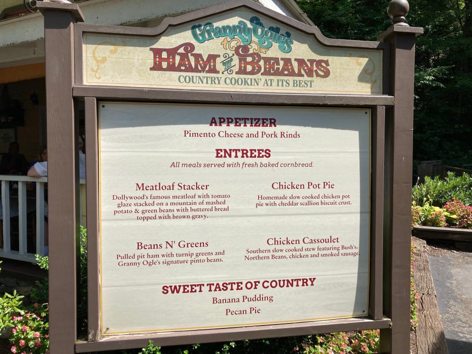 A menu for Ham and Beans restaurant at Dollywood