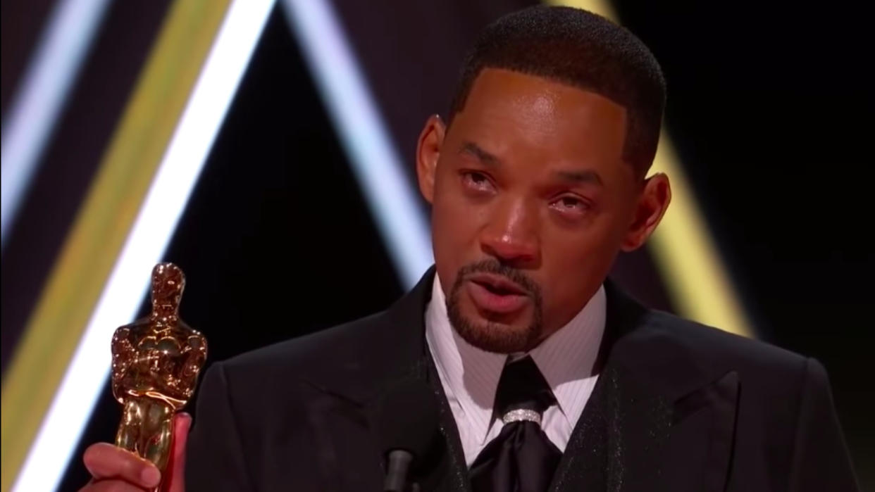  Will Smith holding his Oscar trophy at the 94th Academy Awards 