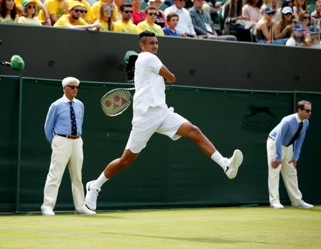 Britain Tennis - Wimbledon - All England Lawn Tennis & Croquet Club, Wimbledon, England - 28/6/16 Australia's Nick Kyrgios in action against Czech Republic's Radek Stepanek REUTERS/Andrew Couldridge