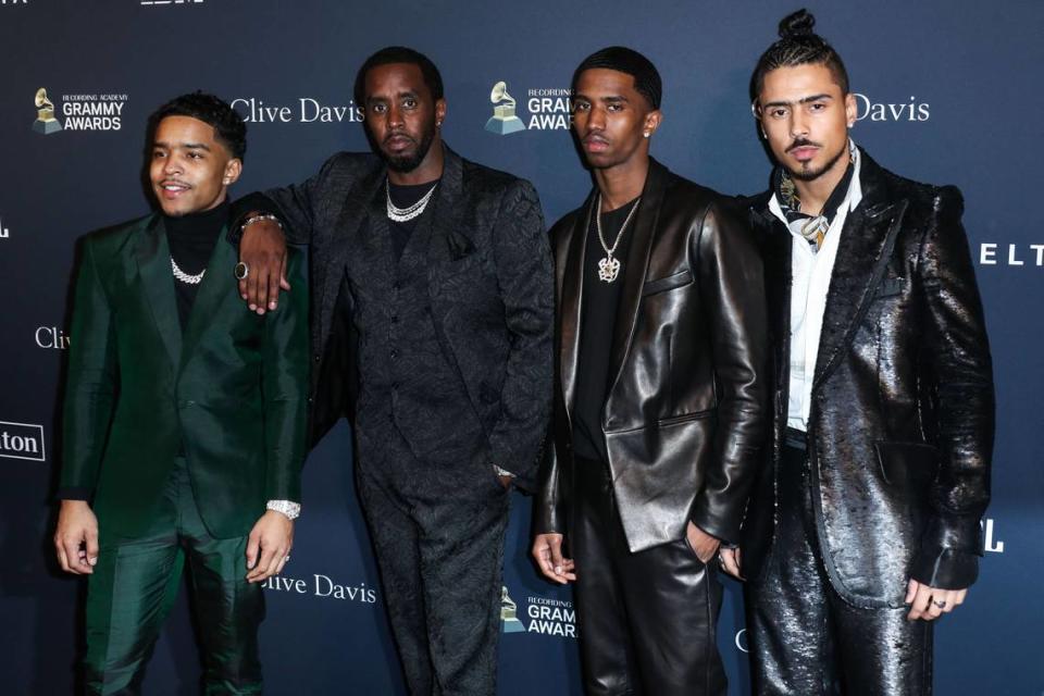 Christian Casey Combs, American rapper, record producer and record executive Diddy (Sean Love Combs, also known by his stage names Puff Daddy or P. Diddy), Justin Dior Combs and Quincy Taylor Brown arrive at The Recording Academy And Clive Davis’ 2020 Pre-GRAMMY Gala held at The Beverly Hilton Hotel on January 25, 2020.