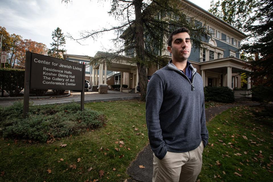 Marty Levine, 21, a Cornell University senior from Suffern, N.Y. is troubled by acts of anti-semitism on campus that he has seen since the war between Israel and Hamas began on Oct. 7th. He was photographed Nov. 6, 2023 in front of the the Cornell Center for Jewish Living.