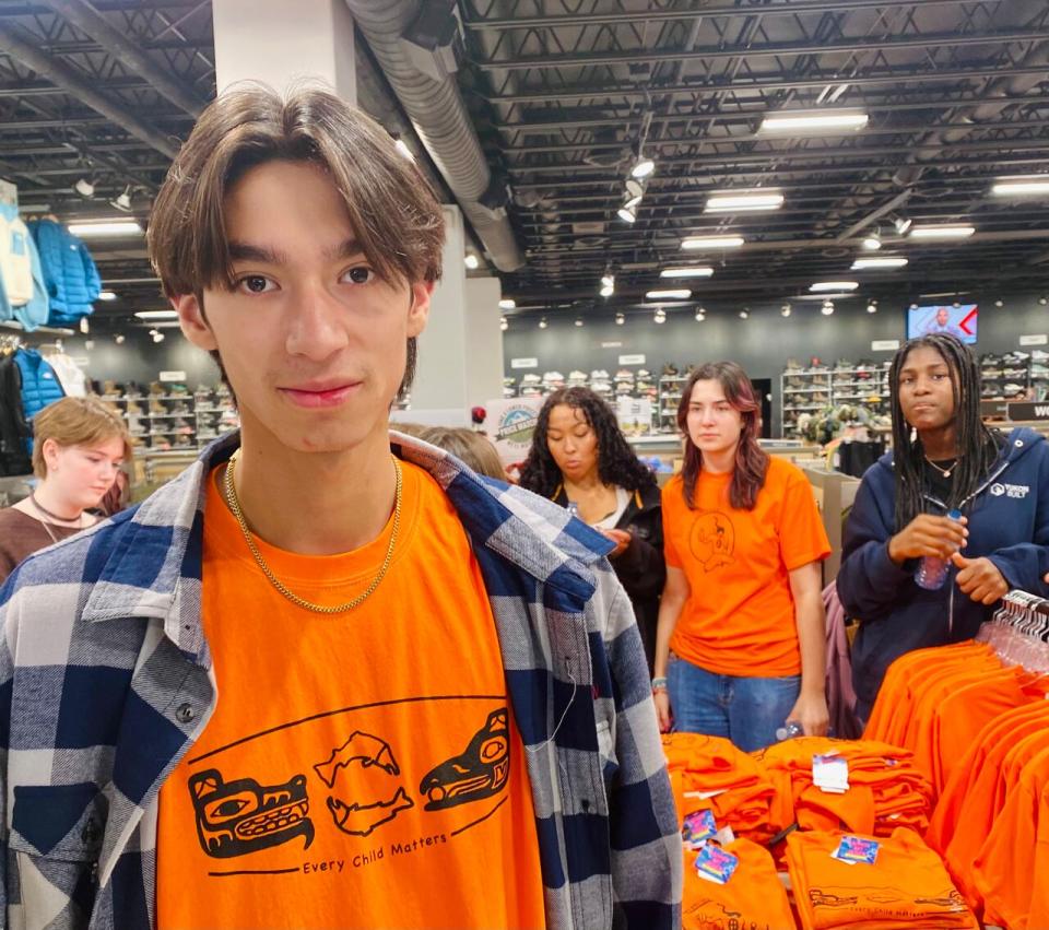 Harlan Koisan, 17, is a Grade 10 student at Porter Creek Secondary School in Whitehorse. He is one of two First Nations students in the program to design orange shirts to sell ahead of the National Day for Truth and Reconciliation on September 30. 