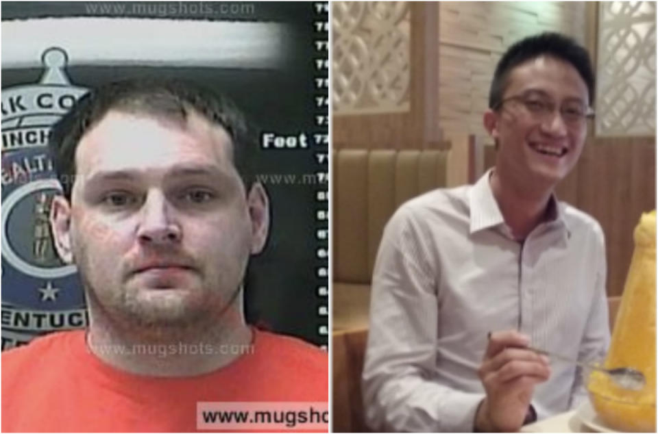 (Mugshot of Mikhy K Farrera Brochez (left: mugshots.com) and photo of Ler Teck Siang)